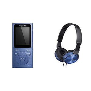 Sony NW-E394 Walkman MP3 Player with FM Radio, 8 GB (Blue) and Sony MDRZX310L.AE Foldable Headphones (Metallic Blue)