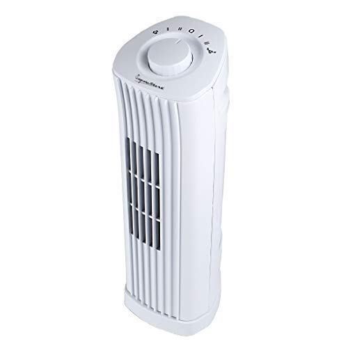 Signature S40005 Portable Mini Tower Fan with 90 Degree Oscillation or Fixed Cold Air Blow Function, 2 Speed Settings, 14 Inch, White