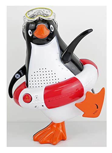 Steepletone Penguin Radio PSR5 BT. FM Radio, Waterproof Bluetooth Speaker, Push Button Siren. Novelty Penguin Shower Radio (Red)