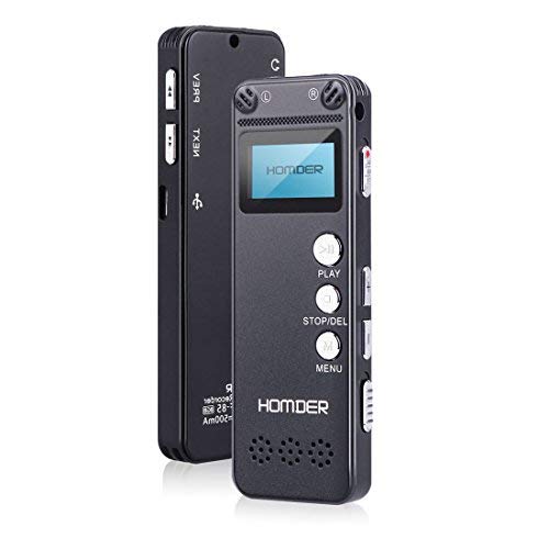 Digital Voice Recorder, Homder 8GB USB Professional Dictaphone Voice Recorder with MP3 Player, Voice Activated Recorder with Rechargeable, Stereo HD Recording Voice Recorder for Lectures-Black
