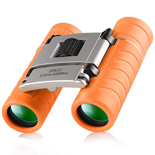 Binoculars for Kids Adults,10x22 High-Resolution Real Optics Mini Compact Binocular Shockproof Folding Telescope for Outdoor Exploration, Travel, Camping & Best Gifts for Boys Girls (Orange)