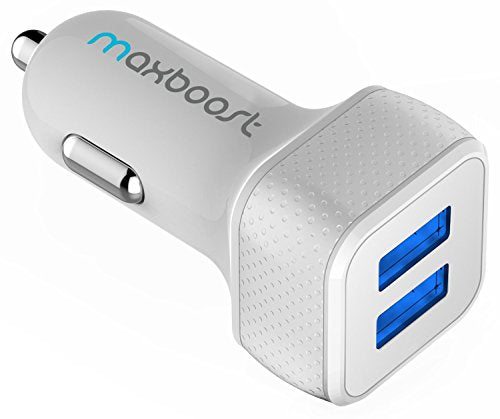 car-charger-maxboost-4-8a-24w-2-usb-smart-port-charger-white-grey-for-iphone-xs-max-xr-x-8-7-6s-plus-se-galaxy-s9-s8-s7-edge-note-9-8-lg-g6-g5-v20-v30-htc-nexus-5x-6p-pixel-ipad-pro-protable image no. 1 buy in Dubai from Astronom at best price shipping worldwide by Maxboost