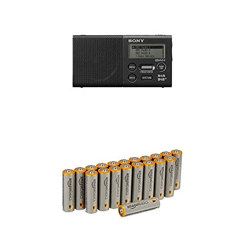 Sony XDR-P1DBP Pocket DAB/DAB+ Radio - Black with Amazon Basics Batteries