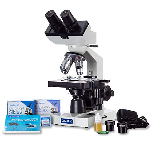 OMAX 40X-2000X LED Binocular Compound Lab Microscope w/Double Layer Mechanical Stage + Blank Slides, Cover Slips, & Lens Cleaning Paper, M82ES-SC100-LP100