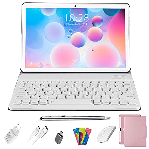 Tablet Touch Screen 10.1 Inch 4G LTE Android 10.0 with Keyboard and Mouse Quad Core 4GB RAM 64GB ROM Full HD Display 5.0+8.0MP Camera WiFi Bluetooth Netflix Google Play (Pink)
