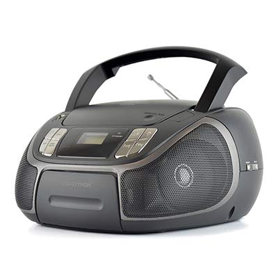 LLOYTRON Portable Stereo CD Radio with Bluetooth - USB and AUX Input - Headphone Socket - FM Radio with 30 Pre-sets - CD Player - Boombox - Mains or Battery Operated - N8204BK - Black
