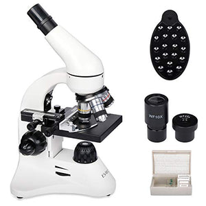 ESAKO 40-1000X High Power Microscope with Mechanical Stage Dual Illumination for School Laboratory Science Education 5 Slides Included