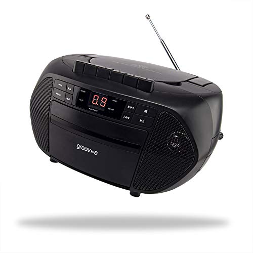 Groov-e Traditional Boombox Speaker, Portable CD & Cassette Player with FM Radio