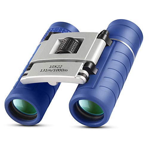 Binoculars for Kids Adults, Zexrow 10x22 High-Resolution Real Optics Mini Compact Binocular Shockproof Folding Telescope for Outdoor Exploration, Travel, Camping & Best Gifts for Boys Girls (Blue)