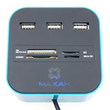maxah-3-ports-usb-2-0-hub-with-multi-card-reader-combo-for-sd-mmc-m2-ms-mpblue image no. 3 buy in UAE from Astronom.ae gadgets with COD  