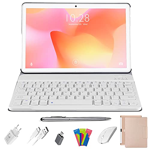 Tablet Touch Screen 10.1 Inch 4G LTE Android 10.0 with Keyboard Quad Core 4GB RAM 64GB ROM Full HD Display 5.0+8.0MP Camera Dual SIM WiFi Bluetooth Netflix Tablet Not Expensive (Gold)