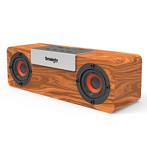Bluetooth Speaker, Smalody Wooden Portable Speaker, Bluetooth 5.0 Wireless Speakers with 10W Deep Bass, Built-in USB, TF Card slot & AUX Input, Speaker for Phone, Tablet, PC - Retro Home Decoration