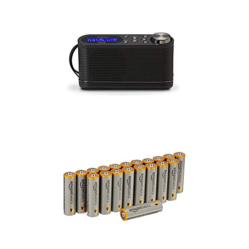 Roberts Radio Play10 DAB/DAB+/FM Digital Radio with Simple Presets - Black with Amazon Basics Batteries