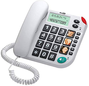Maxcom KXT480BB UK Fixed Line Big Button Corded Phone with LCD Display and Direct Photo Memory Buttons - White