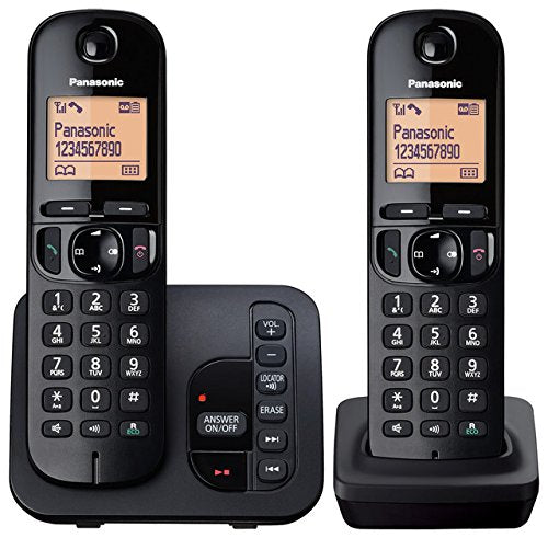 Panasonic KX-TGC222EB Digital Cordless Phone with LCD Display - Black (Pack of 2)
