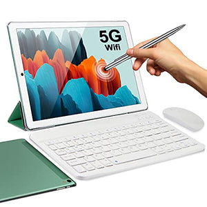 5G WiFi Tablet 10 Inch Android 10.0 FHD 4GB RAM 64GB/128 ROM Expandable 1.6Ghz Certified by Google GMS Tablet PC 6000mAh 5+2MP Tablets with WiFi Version/Bluetooth/GPS with Keyboard and Mouse (Green)