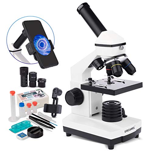 USCAMEL 40X-2000X Microscope for Kids Students Beginners，Dual LED Illumination Lab Biological Monocular Microscope with Slides and Mobile Phone Adapter