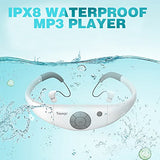 Tayogo 8GB Swimming Waterproof MP3 Player, IPX8 Waterproof Swimming Headphones, Work for 6-8 Hours Underwater 10FT, with Shuffle Feature - White