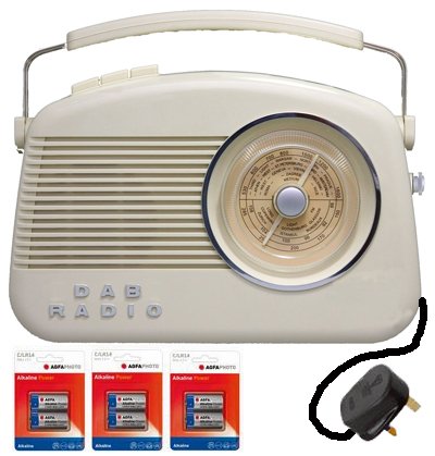 Retro Nostalgic DAB Digital Radio, FM + Smart Phone Speaker, 1950's / 1960's Design, modern Functions, LCD Digital Display, Radio Presets. UK Electric lead Supplied, Batteries INCLUDED (Cream, Beige)