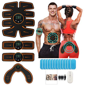 Pasebo Abs Stimulator Hip Trainer- Abdominal Trainer Muscle Stimulator Belt EMS Muscle Stimulator Fitness Equipment Ab Arm Stimulator Muscle Toner With LCD Display Remote Control 13 Gel Pads