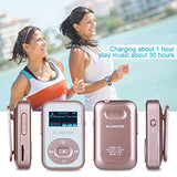 KLANTOP MP3 Player 8GB Bluetooth Digital Clip Music Player with FM Radio Voice Record Function Special Design for Sport and Music Lovers (Rose Gold)