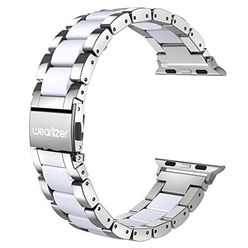 Wearlizer for Apple Watch Strap 38mm 40mm, Stainless Steel Resin iWatch Straps Replacement Band Wristband for iWatch Serirs 5 Serirs 4 Series 3 Series 2 1 - Silver