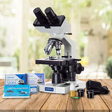 OMAX - Binocular Compound Microscope, 40X-2000X, LED, Double Layer Mechanical Stage + Slides, Lens Paper