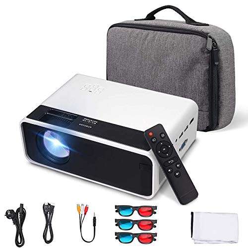 eSynic 1080P HD Projector Mini Home Cinema Projector Portable Projector with 100 Inch 16:9 Simple Projection Screen Projector Mount Support Carrying Bag HDMI Cable 3D glasses Red Blue ect