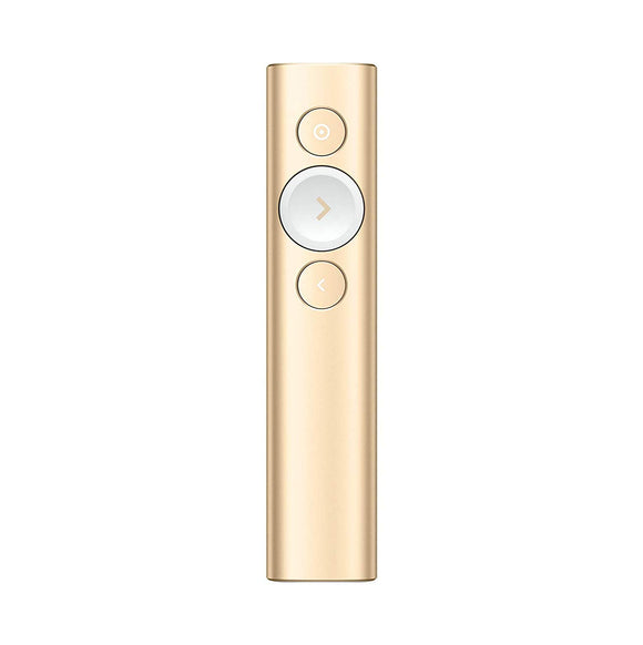 Logitech Spotlight Wireless Presentation Remote, 2.4 GHz and Bluetooth, USB-Receiver, Digital Laser Pointer, 30-Meter Operating Range, Dual Connectivity, Timer, PC/Mac/Android/iOS - Gold/White