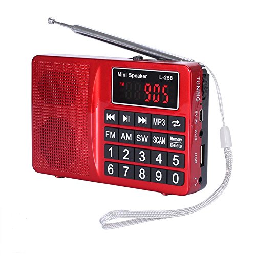 lcj-portable-fm-am-shortwave-multiband-radio-receiver-with-micro-tf-card-and-usb-driver-mp3-player-usb-charging-cable-1000mah-rechargeable-li-ion-battery-l-258-red image no. 1 buy in Dubai from Astronom at best price shipping worldwide by LCJ