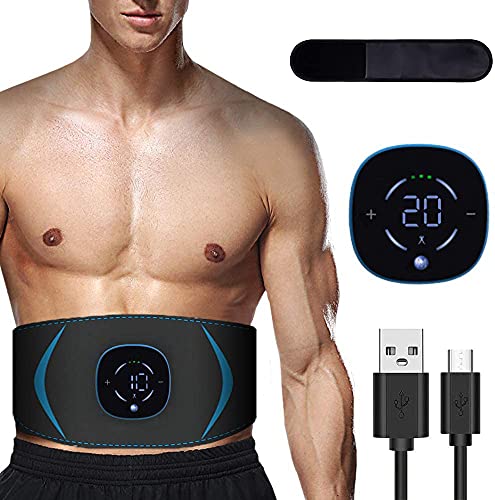 EMS Muscle Stimulator, Abs Trainer Muscle Stimulator, 10 Modes 20 Lntensity Levels Electronic Toning Belts Workout Home Fitness Device with USB Rechargeable for Abdomen