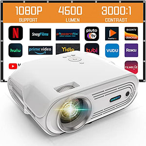 Mini Projector with Projector Screen, Support 1080P Full HD Video Projector with 4000 Lumens/200 Display/Contrast 3000:1 Movie Projector Compatible with TV Stick, HDMI, USB, AV, SD, VGA