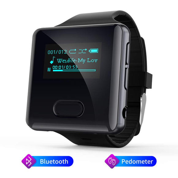 Bluetooth MP3 Player, 16 GB Running Watch MP3 Music Player with Clip Pedometer Watchband FM Radio Lossless Voice Recorder Support Up to 128GB (U3)