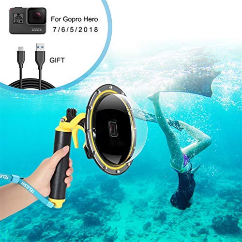 FEIMUOSI For GoPro Dome Port, Diving Transparent Dome GoPro Hero Black Lens Waterproof Housing With Floaty Hand Grip Underwater Case for GoPro Accessories (For GoPro Hero 5 6 7 2018)