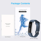 LETSCOM Blue ID115U HR Fitness Tracker with Heart Rate Monitor, Slim Sports Activity Tracker Watch, Waterproof Pedometer Watch with Sleep Monitor, Step Tracker for Kids, Women, and Men