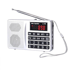 lcj-portable-fm-am-shortwave-multiband-radio-receiver-with-micro-tf-card-and-usb-driver-mp3-player-usb-charging-cable-1000mah-rechargeable-li-ion-battery-l-258-sliver image no. 1 buy in Dubai from Astronom at best price shipping worldwide by LCJ