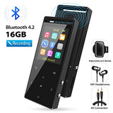 Grtdhx MP3 Player, MP3 Player with Bluetooth, 16GB Portable Digital Music Player with FM Radio/Recorder, HiFi Lossless Sound Quality, Music Direct Recording, Expandable up to 128GB TF Card, with Armband