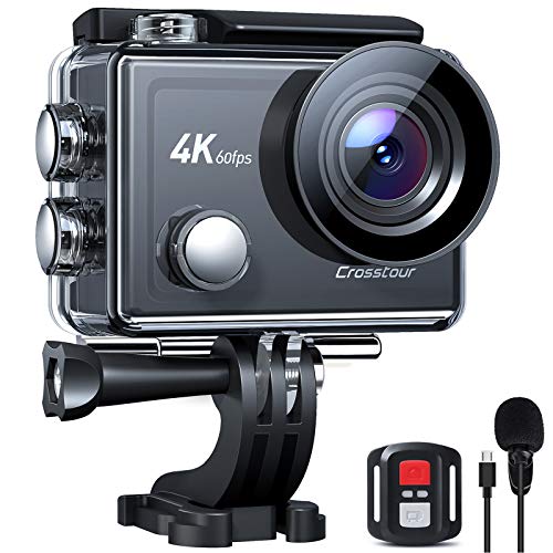 Crosstour CT9900 Action Camera 4K 60FPS Microphone 8X Zoom Ultra HD EIS Touch Screen Waterproof Sports Camcorder With Remote Control/Two Rechargeable Batteries and Accessories Kits