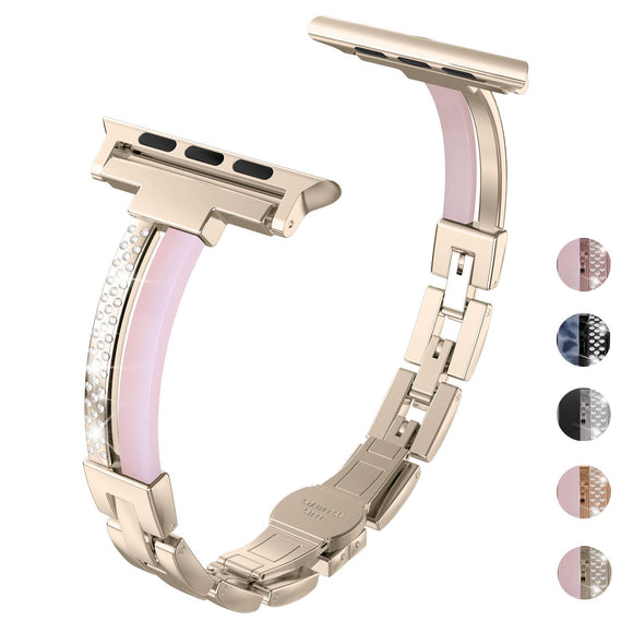 Wearlizer Compatible with Apple Watch Strap Series 5 4 40mm Series 3 38mm for iWatch Womens Metal Resin Straps Jewelry Rhinestone Sleek Wristband, Links Buckle for Series 2 1 Edition-Champagne Gold