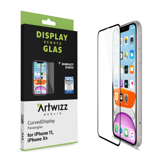 Artwizz CurvedDisplay Full Screen Protector for iPhone Xr - Tempered Safety Display Protector with 9H Hardness - Easy Installation - Designed in Berlin Germany, Colour: Transparent