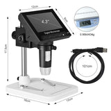 Digital Microscope 4.3" LED Screen Display 720P 10X-1000X Magnification Zoom Camera Video Recorder