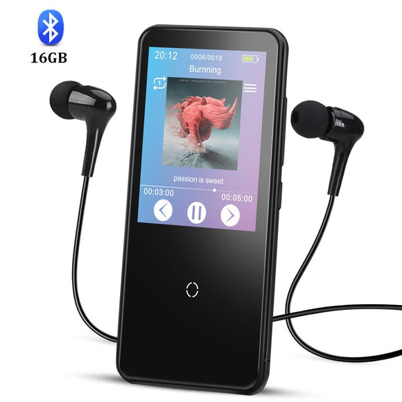 AGPTEK 16GB Bluetooth 4.0 MP3 Player 2.4HD Screen Touch Botton Potable Lossless Music Player Built-in with Loudspeaker with Earphone, Support FM Radio Voice Recording E-Book Digital, C10 Black