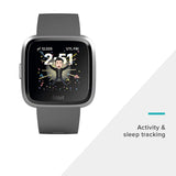 Fitbit Versa Lite Smartwatch, Charcoal/Silver Aluminum, One Size (S & L Bands Included)