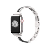 Wearlizer Silver Compatible with Apple Watch Strap Series 5 4 44mm Series 3 42mm for iWatch Womens Wristband Resin Metal Jewelry Rhinestone Sleek Straps Bracelet Links Buckle, Series 2 1 Edition Sport