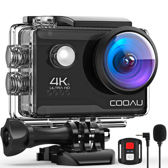 COOAU 4K 20MP Wi-Fi Action Camera External Microphone Remote Control EIS Stabilization Underwater 40M Waterproof Sport Camera Time Lapse with 2X1200mAh Batteries and 20 Accessories