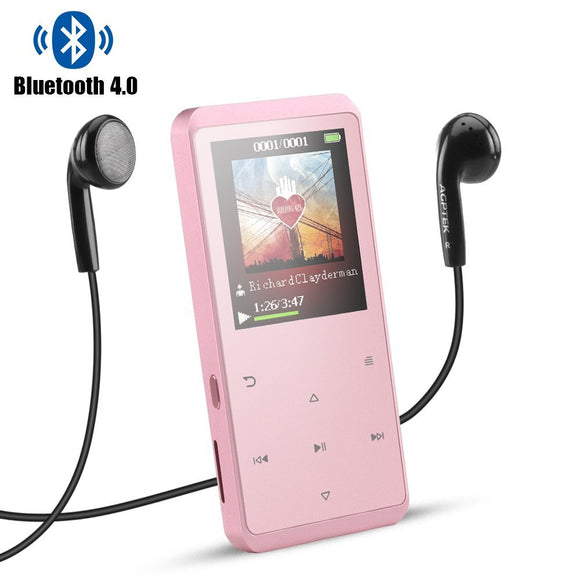 8GB Bluetooth 4.0 MP3 Player AGPTEK A07 with Touch Button and Loud Speaker, Lossless Music Player Metallic Body with 1.8in TFT Screen & headphones, Support up to 128GB, Rose Gold