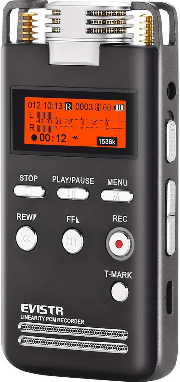 EVISTR Digital Voice Activated Recorder 8GB Portable Dictaphone High-Quality Sound Recorder 1536Kbps PCM Linearity Stereo Voice Recorder Labeling of Recording Bookmark with MP3 Player Dual Microphone