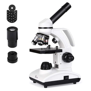 TELMU Microscope 40X-1000X Magnification Eyepiece(WF10X/25X) Dual Illumination Handheld Lab Compound Monocular Microscopes with 10 Sliders