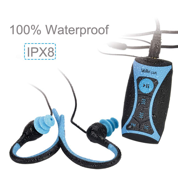 Walkercam S1 100% 8gb Waterproof MP3 Player with FM Radio and Underwater Headphones for Swimming