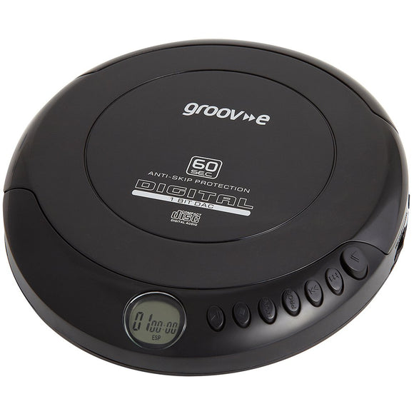 Groov-e Retro Personal CD Player with 20 Track Programmable Memory, LCD Display, Anti-Skip Protection and Earphones Included - Black